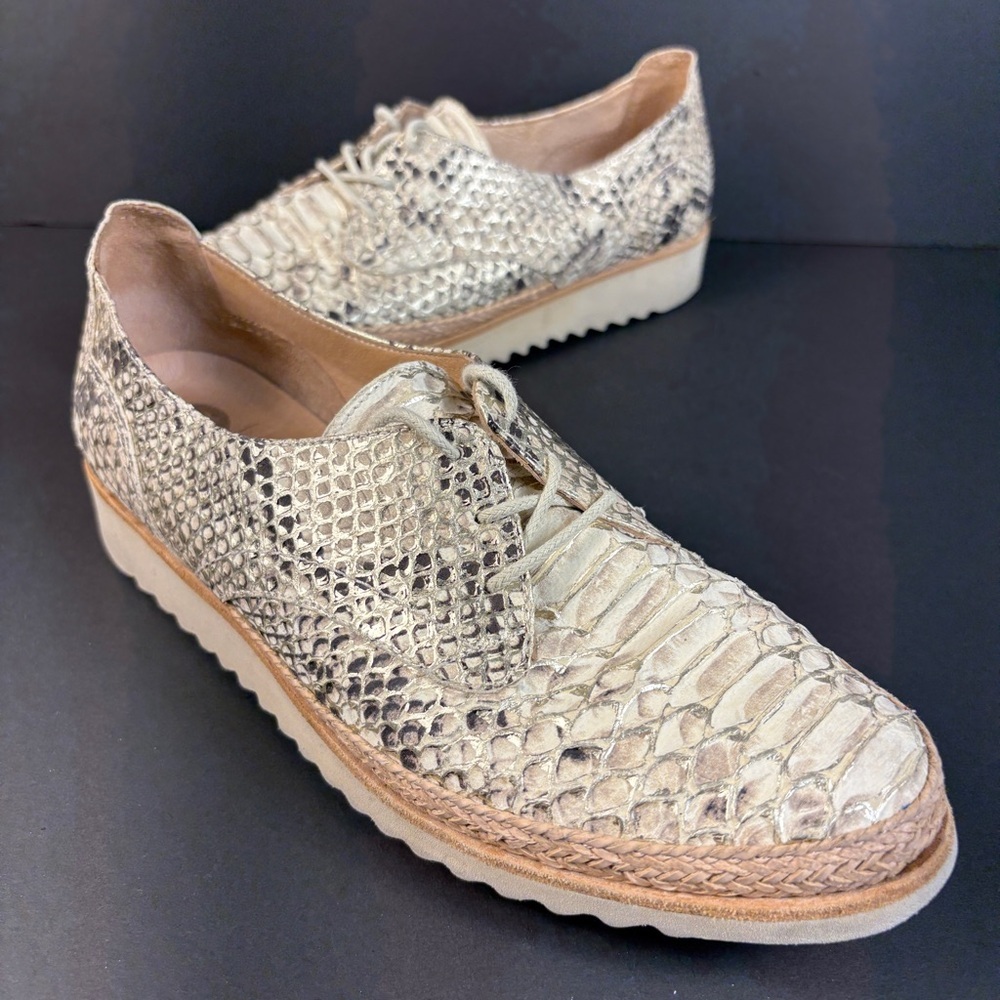 Softy's SOFTWA Light Snakeskin Print Leather Derby Oxford Woman Shoes 5.5